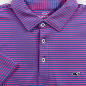 Vineyard Vines Kennedy Stripe Sankaty Performance Polo Mens Large Pink Blue Golf